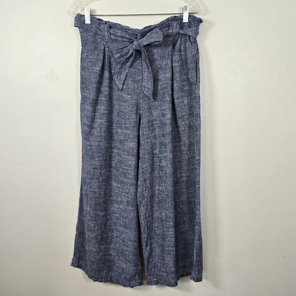 Max Studio Wide Leg Crop Pants Women's M Blue Chambray Coastal Summer Classic